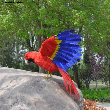grande 45x60cm simulação papagaio rígido modelo de polietileno&penas vermelho e azul espalhando asas de pássaro artesanato decoração presente s1087