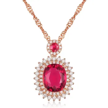 Grande rubi pedra preciosa pingente de colar e anel de conjuntos para as mulheres de luxo cristal vermelho cor do ouro de rosa do zircão diamantes parte presente da jóia