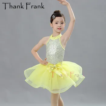 Halter Ballet Vestido Para Crianças Meninas De Lantejoulas Princesa Criança Traje De Dança Vestidos De Amarelo Adulto Arco Bailarina De Dança Trajes C590
