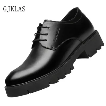 Homens de Negócios Sapatos de Couro Genuíno Elevador Sapatos para Homens de Preto Formal Office Sapatos de Couro Homens Oxfords Retro Clássico Vestido de Sapato