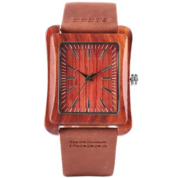 Homens Relógio de Pulso pulseira de Couro Genuíno Correia Natureza de Madeira do Caso de Bambu Artesanal de Mulheres do Esporte Casual Relógio de Marcação Retângulo Melhor Presente
