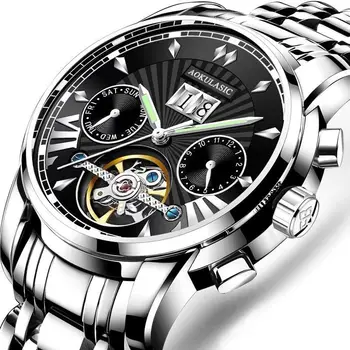 Homens Relógio Mecânico Automático Marca de Topo do Aço Inoxidável Relógios Impermeável 2022 Novos Negócios da Moda Oco relógio de Pulso com Caixa