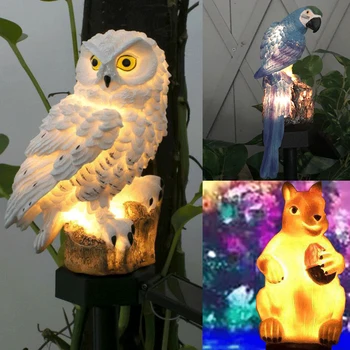 Homhi Luz Solar Coruja Esquilo Papagaio Lâmpada ao ar livre Animal Decoração Romance Criatividade Impermeável do DIODO emissor de Pássaro Escultura Paisagem