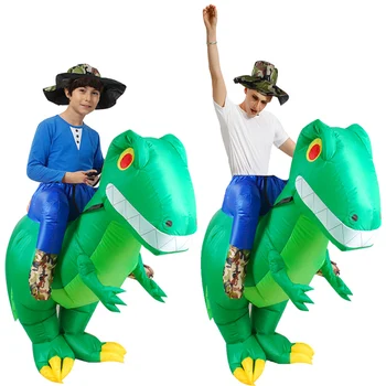 Inflável novo Dinossauro Trajes de Equitação T REX Explodir Vestido de Fantasia do t-rex Cosplay da Mascote do Traje de Halloween Para o Adulto Criança