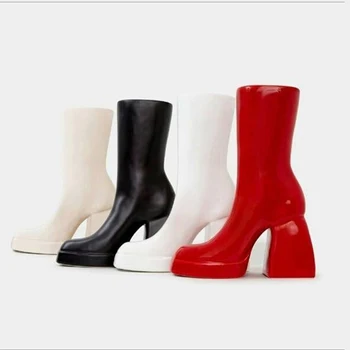 Inverno Botas femininas de Moda do Dedo do pé Redondo do Lado do Zíper no Tornozelo Botas de Senhoras Sapatos Casuais Para mulheres Plus Size