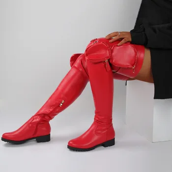 IPPEUM Preto Sexy Sobre O Joelho Botas de Mulheres de Salto Alto Sapatos Botas Vermelhas Coxa Alta Botas de Inverno de Couro Longas Botas Femininas Sapato Pl