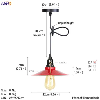 IWHD em Ferro Preto com LED de Luzes Pingente Nórdicos Hanglamp Loft Vintage luminária Com Switch de Suspensão Retro Lâmpada Lâmpada Industrial 1