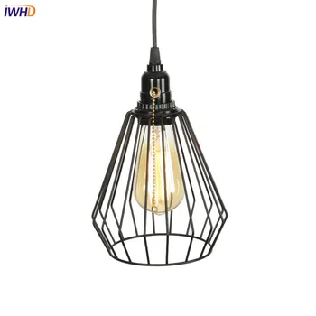 IWHD em Ferro Preto com LED de Luzes Pingente Nórdicos Hanglamp Loft Vintage luminária Com Switch de Suspensão Retro Lâmpada Lâmpada Industrial 2