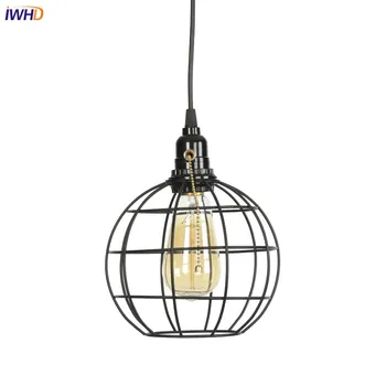 IWHD em Ferro Preto com LED de Luzes Pingente Nórdicos Hanglamp Loft Vintage luminária Com Switch de Suspensão Retro Lâmpada Lâmpada Industrial 3