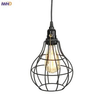 IWHD em Ferro Preto com LED de Luzes Pingente Nórdicos Hanglamp Loft Vintage luminária Com Switch de Suspensão Retro Lâmpada Lâmpada Industrial 4