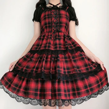 Japonês Doce Lolita Vestido Alta Cintura Jsk loli cos Kawaii Menina Chá Festa Princesa Funda Vestido sem Mangas Cosplay Traje