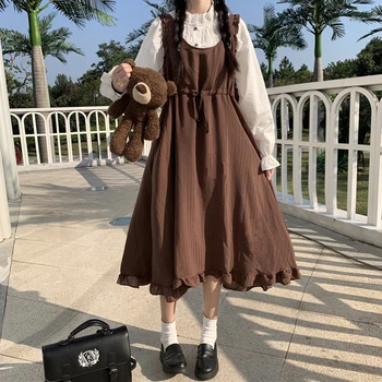 Japonês Faculdade Branco de Estilo Forro Camisa Retrô Cordão de Laço Funda Vestido de Crianças Outono e Inverno Conjunto de sweet lolita dress