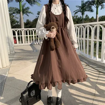 Japonês Faculdade Branco de Estilo Forro Camisa Retrô Cordão de Laço Funda Vestido de Crianças Outono e Inverno Conjunto de sweet lolita dress 1