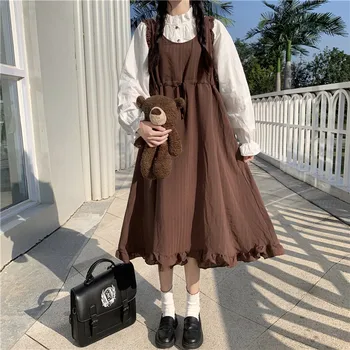 Japonês Faculdade Branco de Estilo Forro Camisa Retrô Cordão de Laço Funda Vestido de Crianças Outono e Inverno Conjunto de sweet lolita dress 2