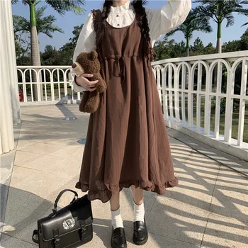 Japonês Faculdade Branco de Estilo Forro Camisa Retrô Cordão de Laço Funda Vestido de Crianças Outono e Inverno Conjunto de sweet lolita dress 3