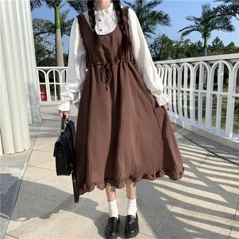 Japonês Faculdade Branco de Estilo Forro Camisa Retrô Cordão de Laço Funda Vestido de Crianças Outono e Inverno Conjunto de sweet lolita dress 4
