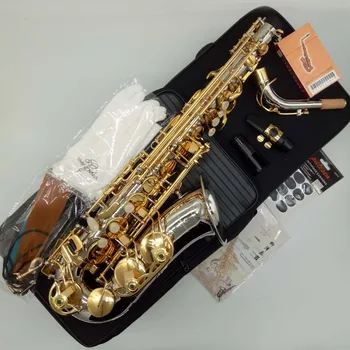 Japão 9937 1 :1 tipo de chave Saxofone Alto niquelado, Corpo Chave de Ouro Profissional de Alto Sax Com o Caso Bocal frete grátis