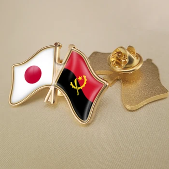 Japão e Angola Cruzado Duplo Amizade Bandeiras Alfinetes de Lapela Broche de Crachás