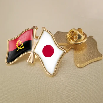 Japão e Angola Cruzado Duplo Amizade Bandeiras Alfinetes de Lapela Broche de Crachás 1
