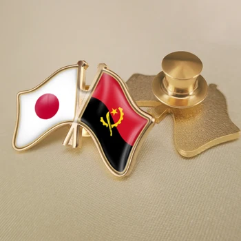 Japão e Angola Cruzado Duplo Amizade Bandeiras Alfinetes de Lapela Broche de Crachás 2