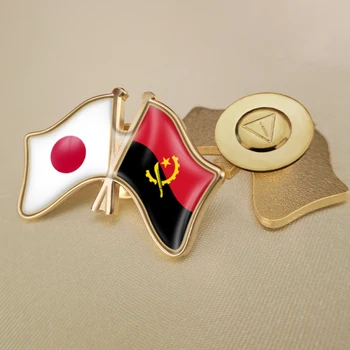 Japão e Angola Cruzado Duplo Amizade Bandeiras Alfinetes de Lapela Broche de Crachás 4