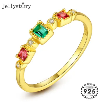 Jellystory 925 Esterlina, Anel de Prata com o Retângulo Criativo Esmeralda Zircão pedra preciosa de Anéis para as Mulheres formam a Jóia de Presente de Casamento