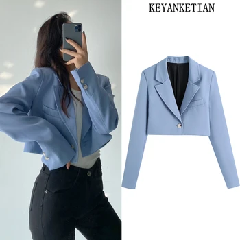 KEYANKETIAN ZA Elegante blazer casual blogger blazer de manga comprida casaco fashion office chique com blazer 2021 streetwear