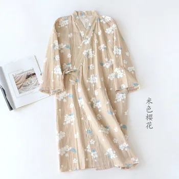 Kimono Japonês Robe Vestido De Mulher Tradicional Haori Yukata Camisola De Algodão Macio, Pijamas, Roupão Doce Impressão De Flor De Casa Vestido