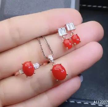 KJJEAXCMY belas jóias naturais de coral vermelho de prata 925 mulheres novas pingente, brincos, anel de suporte de conjunto de teste luxo requintado
