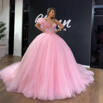 Laxsesu cor-de-Rosa Vestidos de Baile de Tule Querida Apliques de Renda Beading Vestido de Noite de uma Linha de Um Ombro Vestidos de Festa 2022 Robe de bal