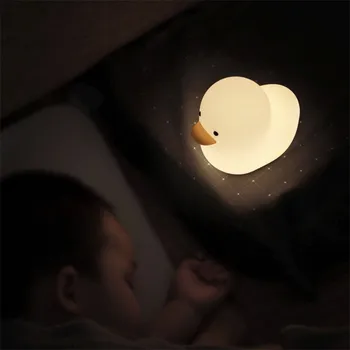 LED de Pato, Luz da Noite do Animal Bonito de Silicone Viveiro Mesa de Cabeceira Lâmpada Recarregável Cronometrado Dormir de Luz com Sensor de Toque para o Bebê 3