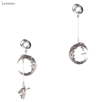 Leosoxs 2pcs de Moda Retro Lua Cupido Anjo Cruz Combinação de Orelha Longa Amplificação Jóia Piercing
