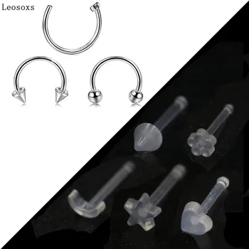 Leosoxs 8pcs Misturar e Combinar Aço Inox Acrílico Nariz Prego Anel, Jóia Piercing do Corpo Todo-jogo