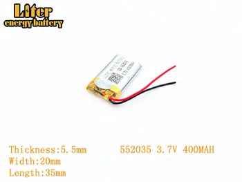 Litro de energia bateria de 3,7 V 400mAh 552035 ficha de Polímero de Lítio Recarregável da Bateria Para MP3 MP4 MP5 bateria de polímero de Lítio
