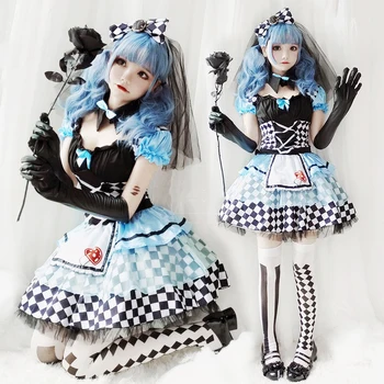 Lolita Adulto Ai Li Empregada Vampiro Palhaço Cosplay Traje Vestido de Traje de Halloween para as Mulheres do Partido Princesa Lolita Saia