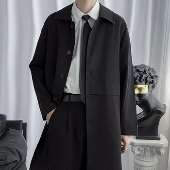 Longa Vala Homens Sólido Simples Botão Design Fashion Estilo coreano Alunos-jogo mais Solto e Casual Ins Retro Primavera Novo Outwear 5