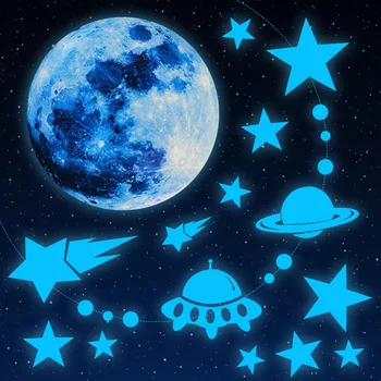 Luminosa Adesivos de Parede Fluorescente Estrelas e a Lua no Teto Decalques Criativo DIY Decoração para uma Festa para a Home Sala Quarto 2021