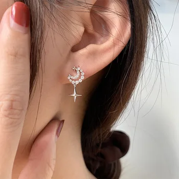 LUTAKU coreano Cristal Brilhante Lua Estrela Brincos Para Mulheres Únicas Geométricas Instrução Earings Moda Jóias