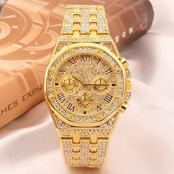 Luxo Gelo Para Fora Relógios De Homens De Ouro, Do Diamante Relógios De Negócios De Moda Quartzo Relógio De Pulso Masculino Relógio Reloj Hombre Relógio Masculino