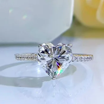 Luxo Prata 925 Jóias Anel Coração 8*8 mm de Cristal de Diamante Jóias para a Mulher de Festa de Casamento Noivado Presentes de Aniversário