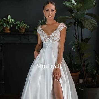 Luxuoso Vestido de Noiva Elegante Multi-camada de Folha de Lótus Fio V-pescoço Vestidos de Noiva Beading Cristal Lace Branco Vestido De Noiva 2