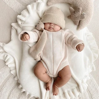 Malha Bebê Swaddle Carrinho Cobertor de Algodão Plissado de Crochê, Lã do Cobertor do Bebê Recém-nascido Receber Acessórios de Cama, Cobertor