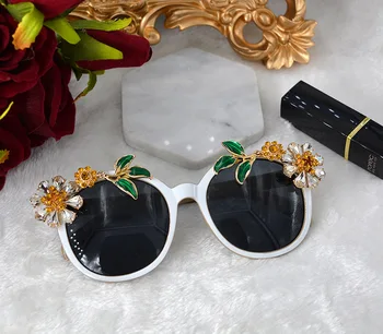Marca Barroco Óculos de sol das Mulheres 2018 Diamante do cristal de rocha da Folha de Óculos de Sol UV400 Senhoras Tons Oculos De Sol Gafas Feminino de Festa 1