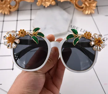 Marca Barroco Óculos de sol das Mulheres 2018 Diamante do cristal de rocha da Folha de Óculos de Sol UV400 Senhoras Tons Oculos De Sol Gafas Feminino de Festa 2
