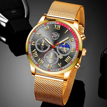 Marca De Luxo Da Moda Relógios De Homens De Aço Inoxidável Com Esteira De Malha De Quartzo Relógio De Pulso Luminoso Do Relógio Homens De Negócios Casual Relógio De Couro