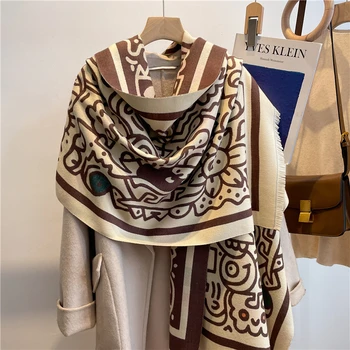 Marca de luxo Inverno Pashmina Cachecol para a Mulher de Design Bufanda Grosso Cobertor de Cashmere Xale Envolve Poncho Feminino Echarpe Bandana Novo