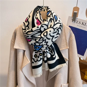 Marca de luxo Inverno Pashmina Cachecol para a Mulher de Design Bufanda Grosso Cobertor de Cashmere Xale Envolve Poncho Feminino Echarpe Bandana Novo 3