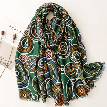 Marca Designer Mulheres Círculo Floral Lenço de Borla Moda Viscose Outono Inverno Grosso Xale Hijab Senhora Pashmina Foulards 180*90Cm 5