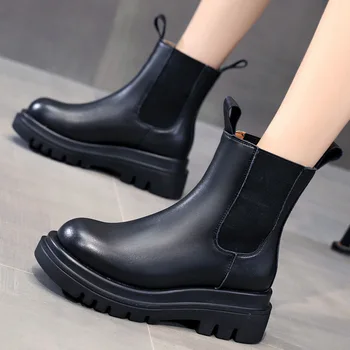 marca mulher designer de moda de luxo de festa boate vestido de chelsea boots preto plataforma sapatos de couro de vaca de inicialização meninas tornozelo botas