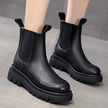 marca mulher designer de moda de luxo de festa boate vestido de chelsea boots preto plataforma sapatos de couro de vaca de inicialização meninas tornozelo botas 1